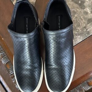 Steve Madden Black Perforated Sneakers leather
